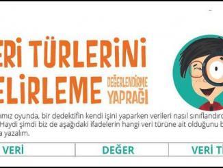 Veri Türlerini Belirleme Değerlendirme Yaprağı