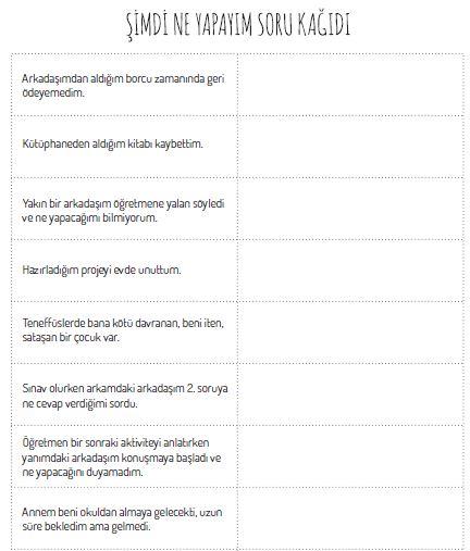 Şimdi Ne Yapayım Çalışma Kağıdı