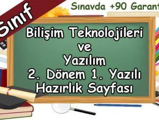 6. Sınıf Bilişim Teknolojileri 2. Dönem 1. Yazılı Hazırlık