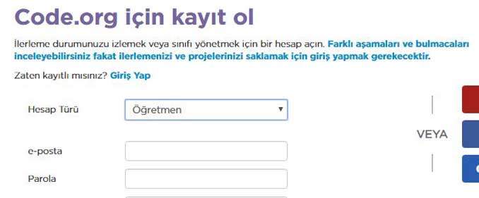 Code.org Kayıt Ol