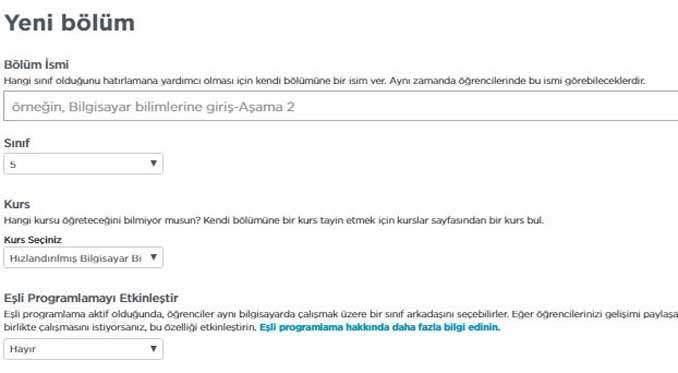 Code.org Yeni Bölüm Detay