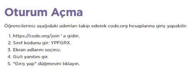 codeorg öğrenci oturum açma