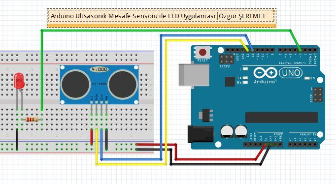 Arduino ultrasonik mesafe sensörü devresi