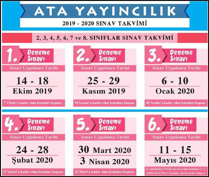 Ata Yayıncılık Deneme Sınavı Takvimi