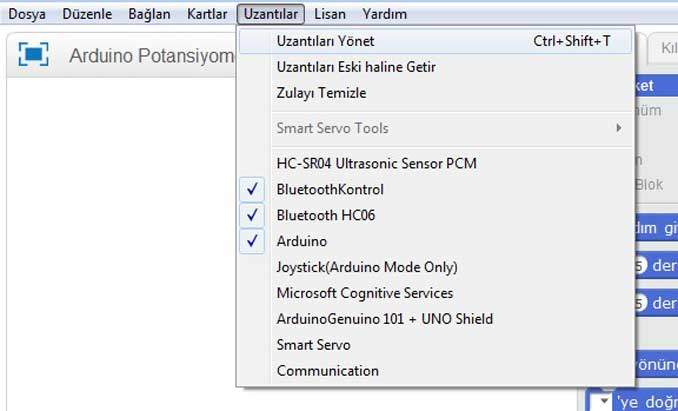 Arduino Uzantıları Yönet