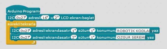 Arduino ile Ekran Kullanımı (I2C) Uygulaması Kodları